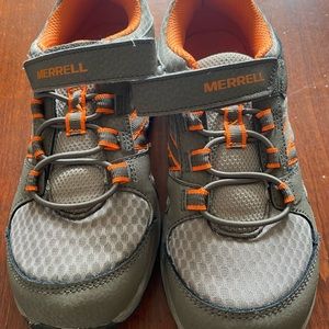 Boys tan and orange Merrell shoes
